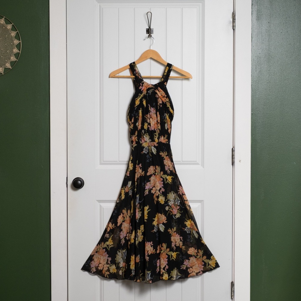 ASOS Backless Floral Dress - Black and Yellow